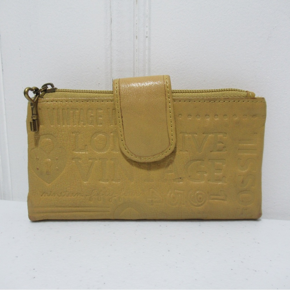 Fossil Yellow Embossed Leather Wallet